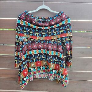 Boho Knit Cowl Neck Sweater Kopacetick Colorful Retro‎ Artsy Print M/L/XL Fit